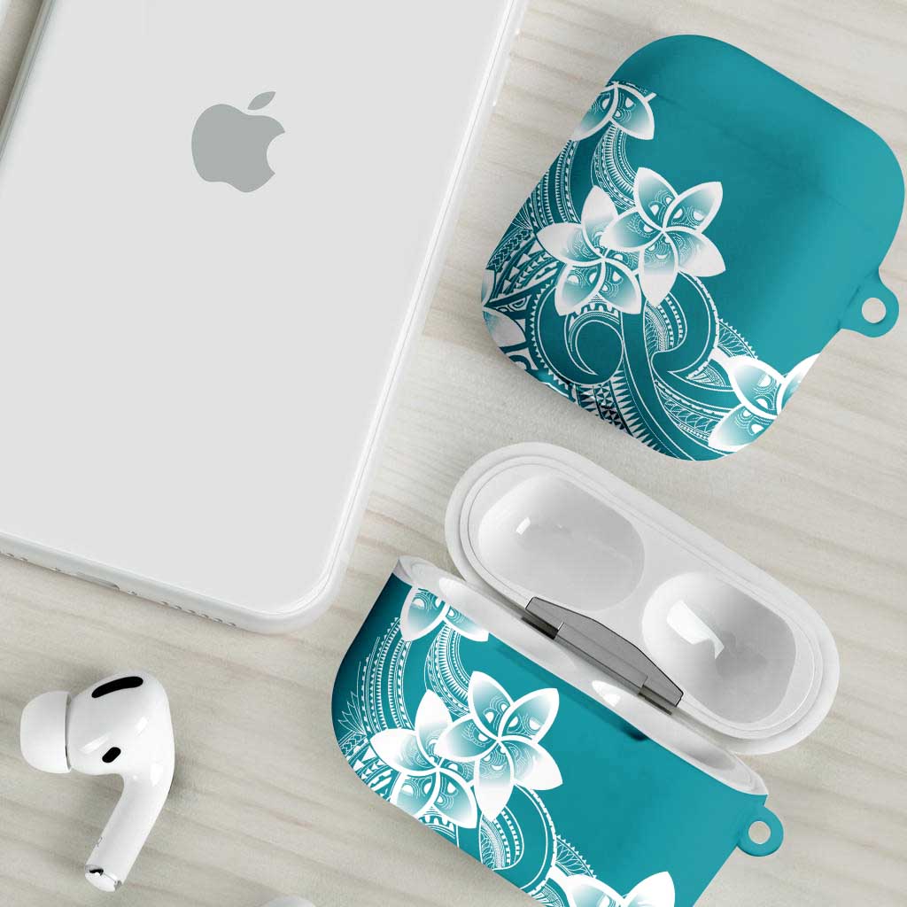 Polynesian Plumeria Flowers Tribal AirPods Case Pacific Tattoo Teal Style - Polynesian Pride