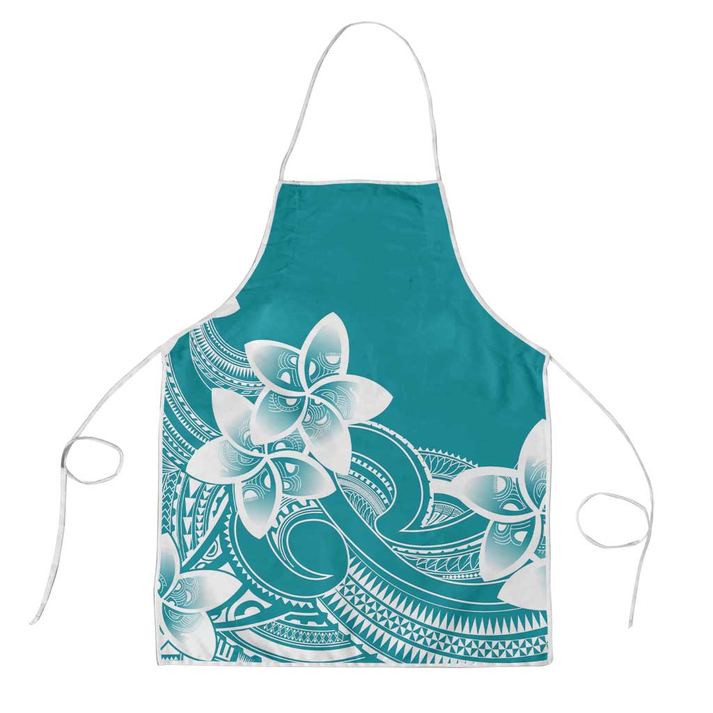 Polynesian Plumeria Flowers Tribal Apron Pacific Tattoo Teal Style - Polynesian Pride
