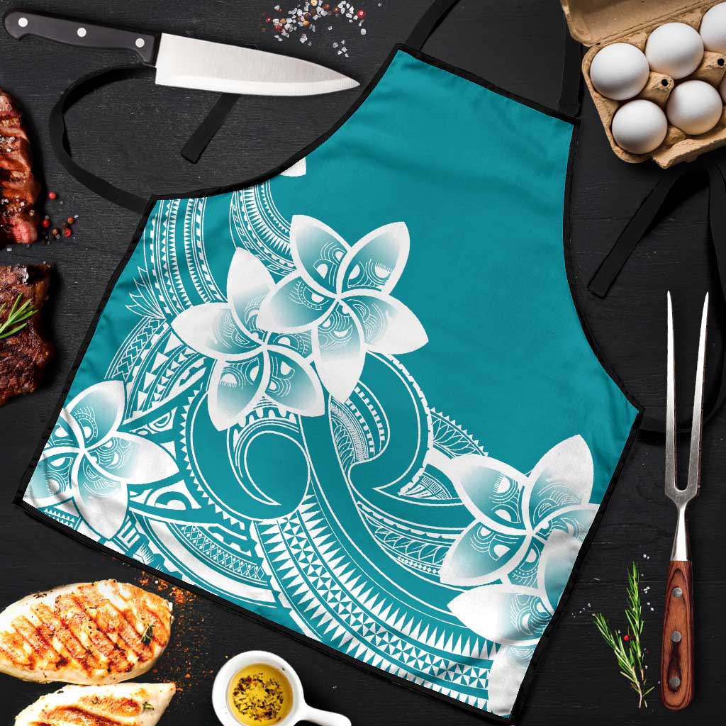 Polynesian Plumeria Flowers Tribal Apron Pacific Tattoo Teal Style - Polynesian Pride
