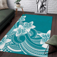 Polynesian Plumeria Flowers Tribal Area Rug Pacific Tattoo Teal Style - Polynesian Pride