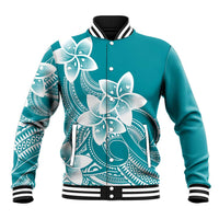Polynesian Plumeria Flowers Tribal Baseball Jacket Pacific Tattoo Teal Style - Polynesian Pride
