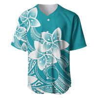 Polynesian Plumeria Flowers Tribal Baseball Jersey Pacific Tattoo Teal Style - Polynesian Pride