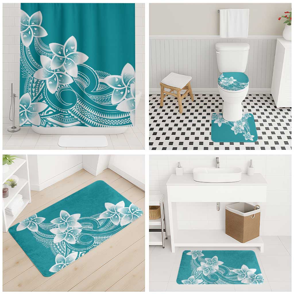 Polynesian Plumeria Flowers Tribal Bathroom Set Pacific Tattoo Teal Style - Polynesian Pride