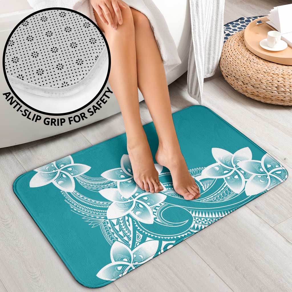 Polynesian Plumeria Flowers Tribal Bathroom Set Pacific Tattoo Teal Style - Polynesian Pride