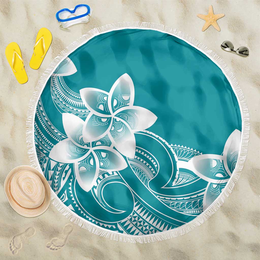 Polynesian Plumeria Flowers Tribal Beach Blanket Pacific Tattoo Teal Style - Polynesian Pride