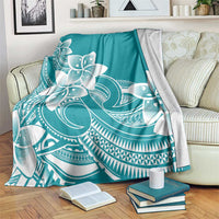 Polynesian Plumeria Flowers Tribal Blanket Pacific Tattoo Teal Style - Polynesian Pride