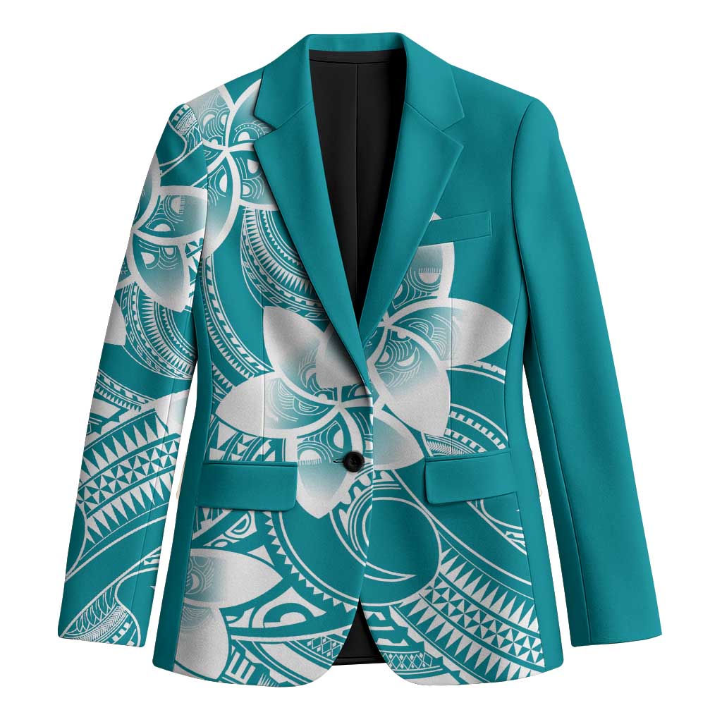 Polynesian Plumeria Flowers Tribal Blazer Pacific Tattoo Teal Style - Polynesian Pride