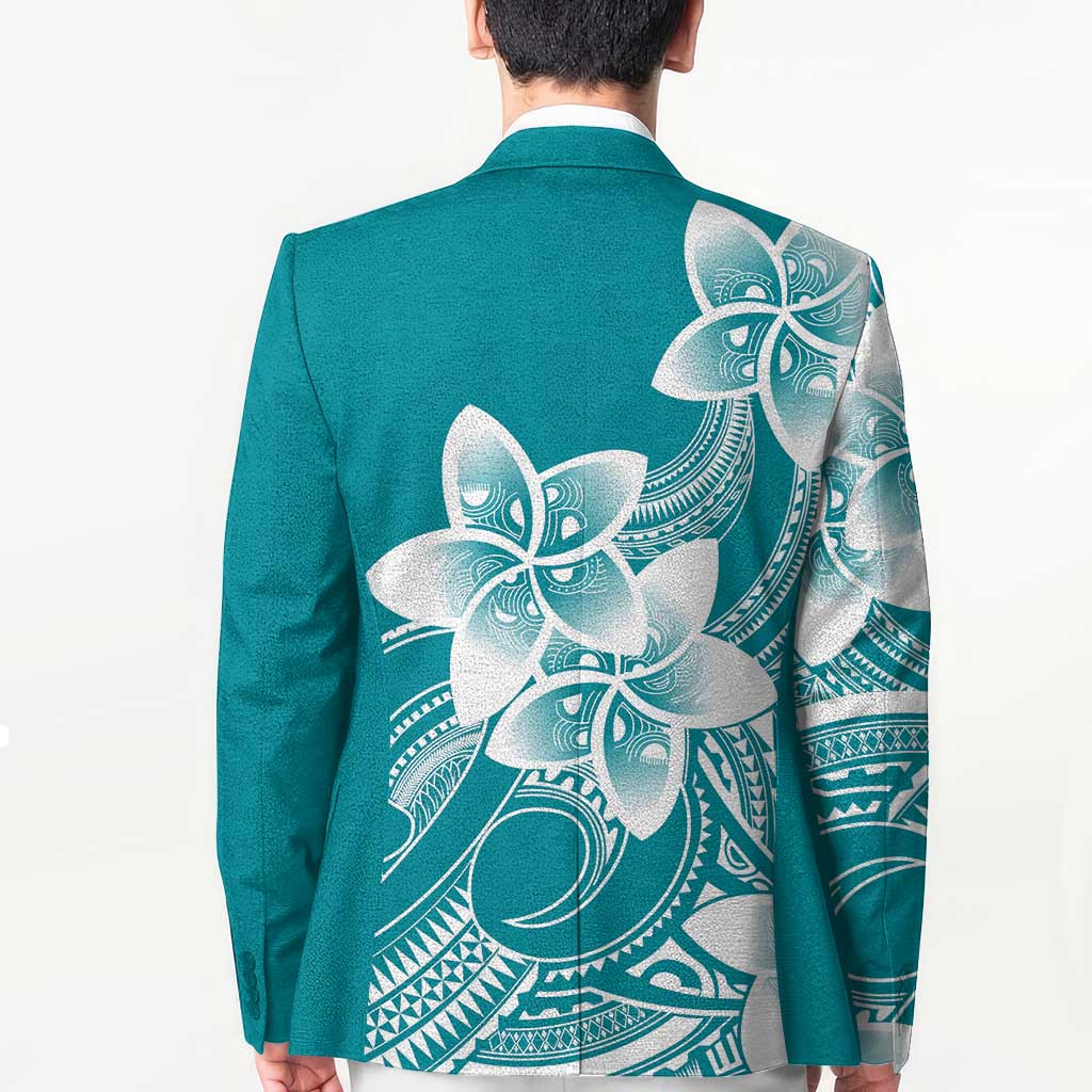 Polynesian Plumeria Flowers Tribal Blazer Pacific Tattoo Teal Style - Polynesian Pride