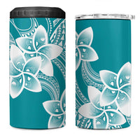 Polynesian Plumeria Flowers Tribal 4 in 1 Can Cooler Tumbler Pacific Tattoo Teal Style - Polynesian Pride