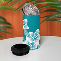 Polynesian Plumeria Flowers Tribal 4 in 1 Can Cooler Tumbler Pacific Tattoo Teal Style - Polynesian Pride