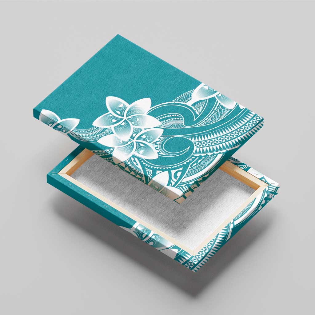 Polynesian Plumeria Flowers Tribal Canvas Wall Art Pacific Tattoo Teal Style - Polynesian Pride