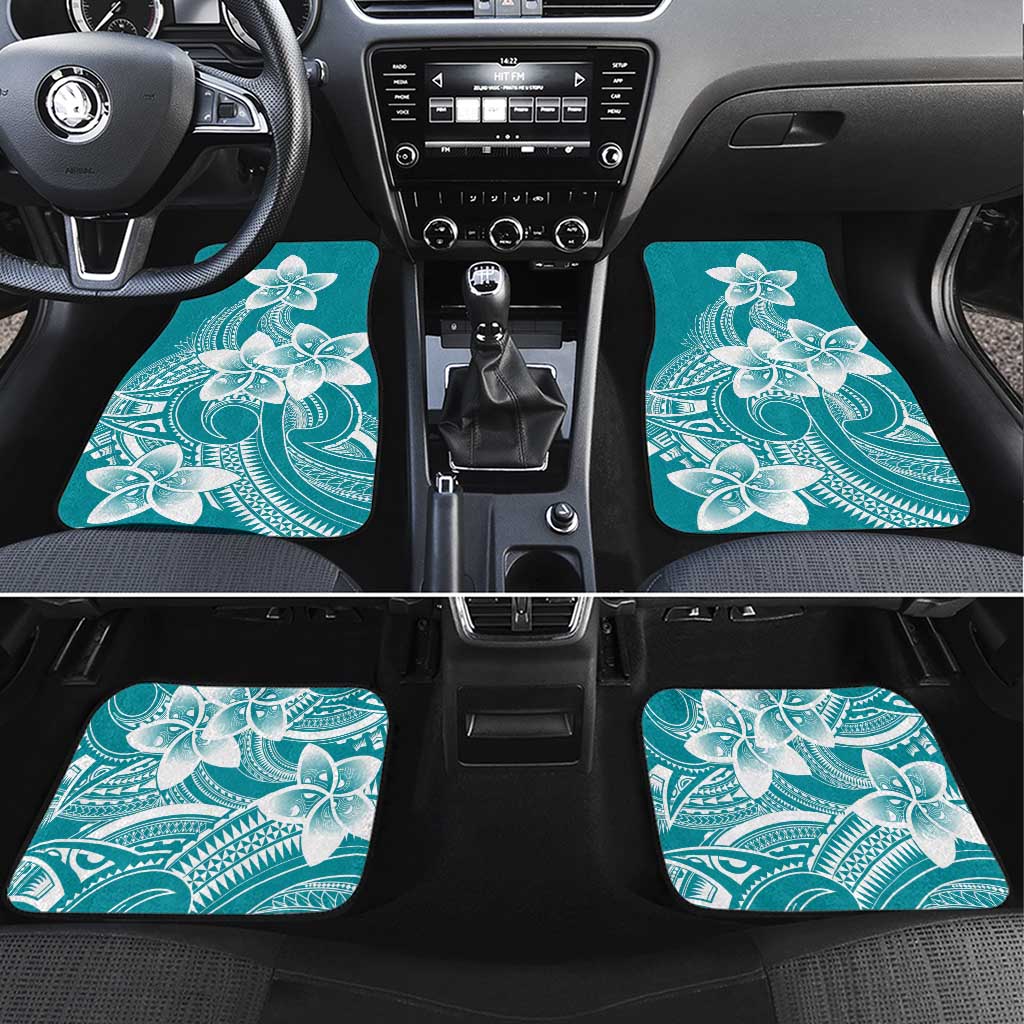 Polynesian Plumeria Flowers Tribal Car Mats Pacific Tattoo Teal Style LT9 Set 4pcs Teal - Polynesian Pride