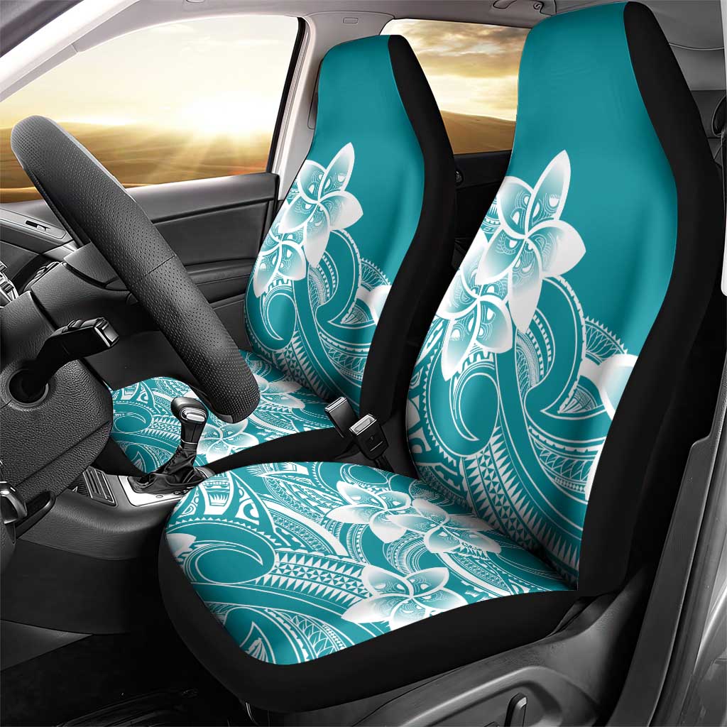 Polynesian Plumeria Flowers Tribal Car Seat Cover Pacific Tattoo Teal Style - Polynesian Pride