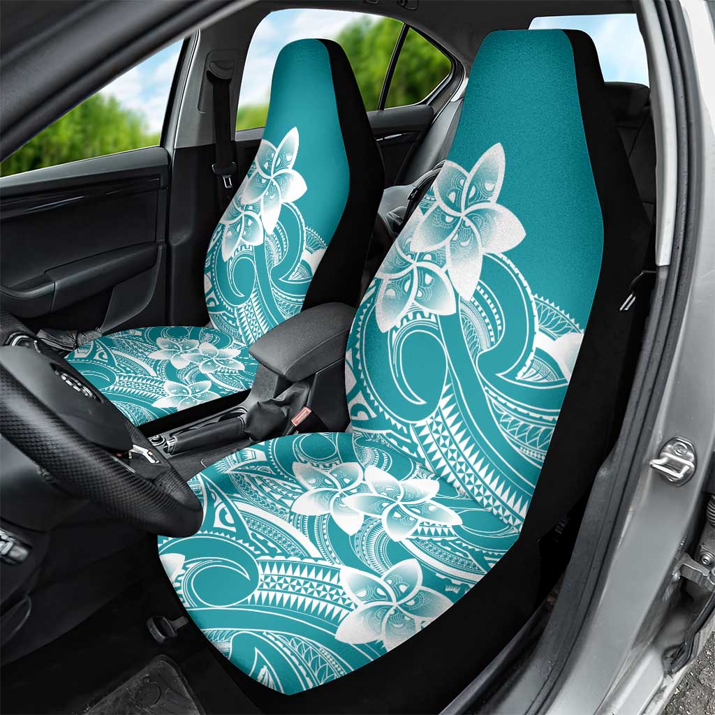 Polynesian Plumeria Flowers Tribal Car Seat Cover Pacific Tattoo Teal Style - Polynesian Pride