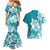 Polynesian Plumeria Flowers Tribal Couples Matching Mermaid Dress and Hawaiian Shirt Pacific Tattoo Teal Style - Polynesian Pride