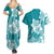Polynesian Plumeria Flowers Tribal Couples Matching Summer Maxi Dress and Hawaiian Shirt Pacific Tattoo Teal Style - Polynesian Pride