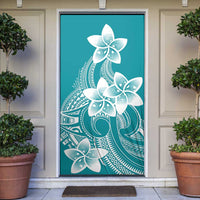 Polynesian Plumeria Flowers Tribal Door Cover Pacific Tattoo Teal Style - Polynesian Pride