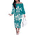 Polynesian Plumeria Flowers Tribal Family Matching Off The Shoulder Long Sleeve Dress and Hawaiian Shirt Pacific Tattoo Teal Style - Polynesian Pride