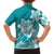 Polynesian Plumeria Flowers Tribal Family Matching Off Shoulder Maxi Dress and Hawaiian Shirt Pacific Tattoo Teal Style - Polynesian Pride
