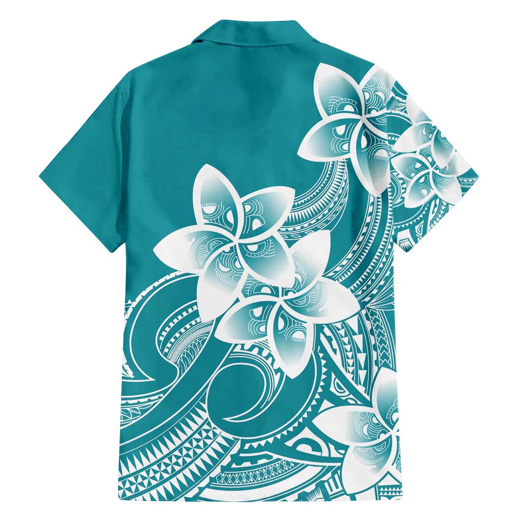 Polynesian Plumeria Flowers Tribal Family Matching Tank Maxi Dress and Hawaiian Shirt Pacific Tattoo Teal Style - Polynesian Pride