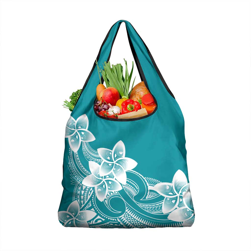 Polynesian Plumeria Flowers Tribal Grocery Bag Pacific Tattoo Teal Style LT9 1-pack One Size Teal - Polynesian Pride