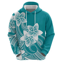 Polynesian Plumeria Flowers Tribal Hoodie Pacific Tattoo Teal Style - Polynesian Pride