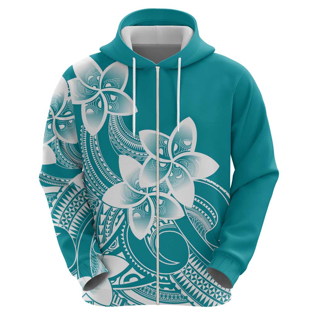 Polynesian Plumeria Flowers Tribal Hoodie Pacific Tattoo Teal Style - Polynesian Pride