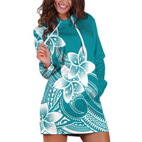 Polynesian Plumeria Flowers Tribal Hoodie Dress Pacific Tattoo Teal Style - Polynesian Pride