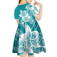 Polynesian Plumeria Flowers Tribal Kid Short Sleeve Dress Pacific Tattoo Teal Style - Polynesian Pride