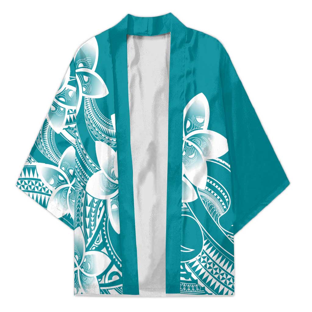 Polynesian Plumeria Flowers Tribal Kimono Pacific Tattoo Teal Style - Polynesian Pride
