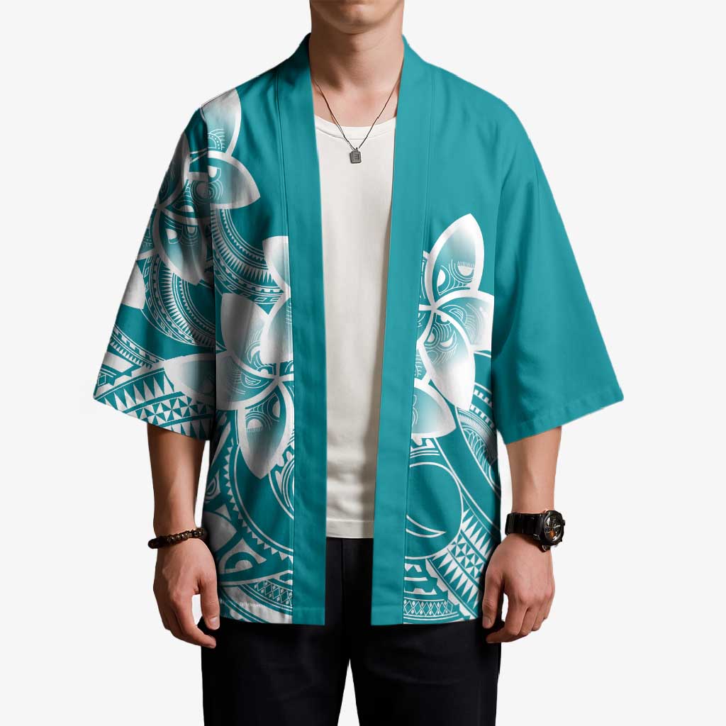 Polynesian Plumeria Flowers Tribal Kimono Pacific Tattoo Teal Style - Polynesian Pride
