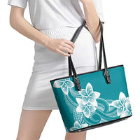 Polynesian Plumeria Flowers Tribal Leather Tote Bag Pacific Tattoo Teal Style - Polynesian Pride