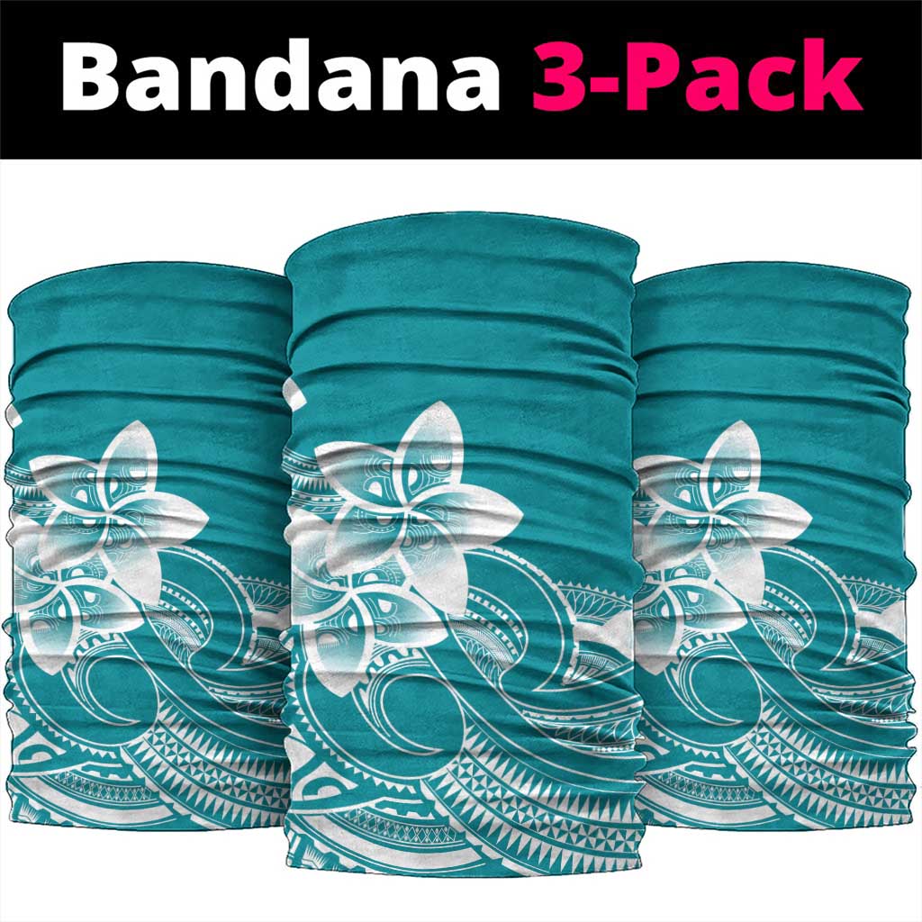 Polynesian Plumeria Flowers Tribal Neck Gaiter Pacific Tattoo Teal Style - Polynesian Pride