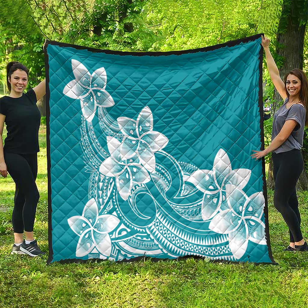 Polynesian Plumeria Flowers Tribal Quilt Pacific Tattoo Teal Style - Polynesian Pride