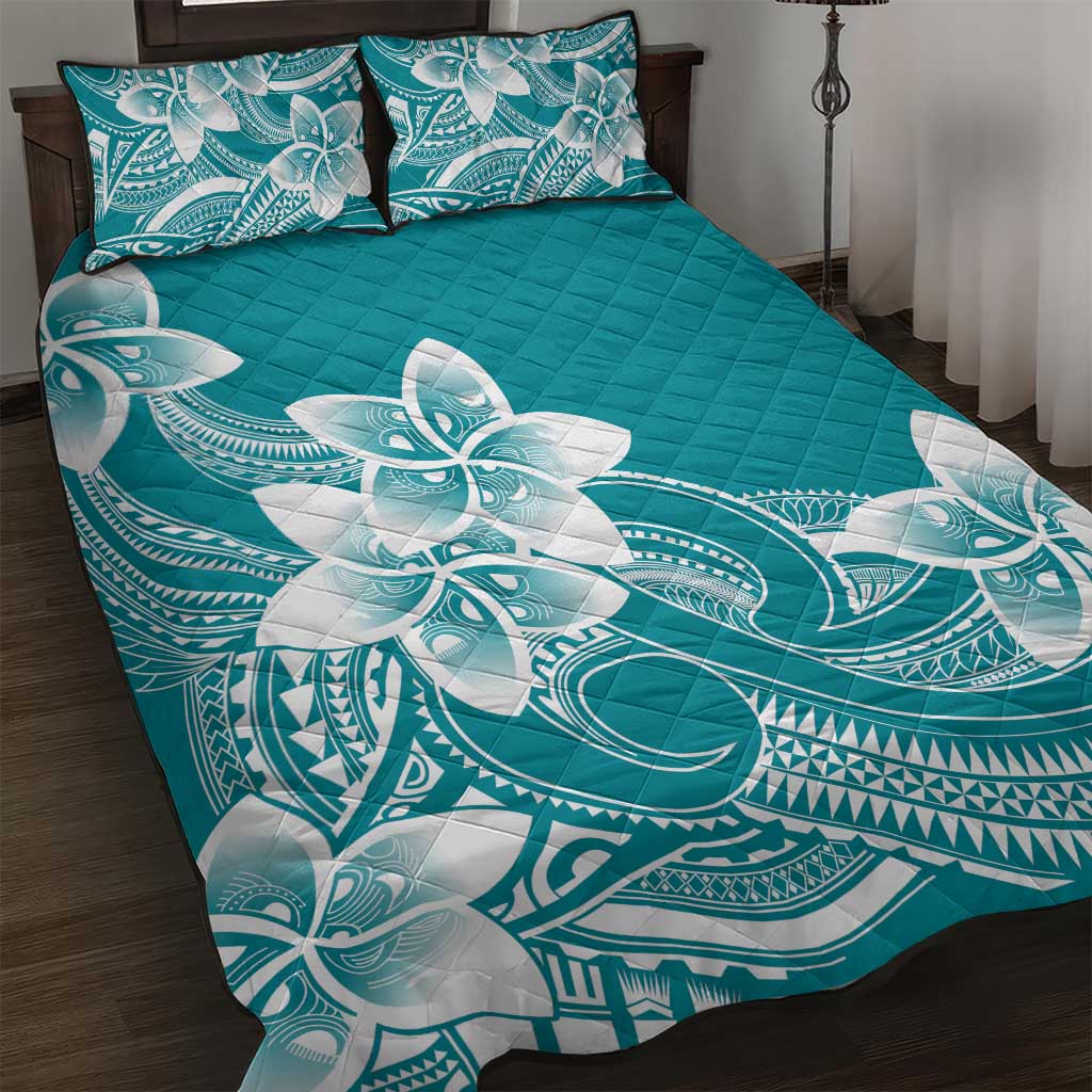 Polynesian Plumeria Flowers Tribal Quilt Bed Set Pacific Tattoo Teal Style LT9 Teal - Polynesian Pride