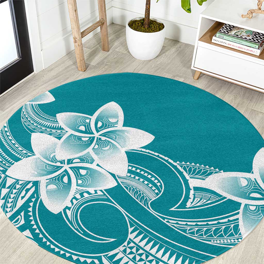 Polynesian Plumeria Flowers Tribal Round Carpet Pacific Tattoo Teal Style - Polynesian Pride