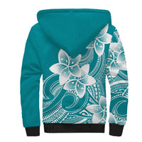 Polynesian Plumeria Flowers Tribal Sherpa Hoodie Pacific Tattoo Teal Style - Polynesian Pride