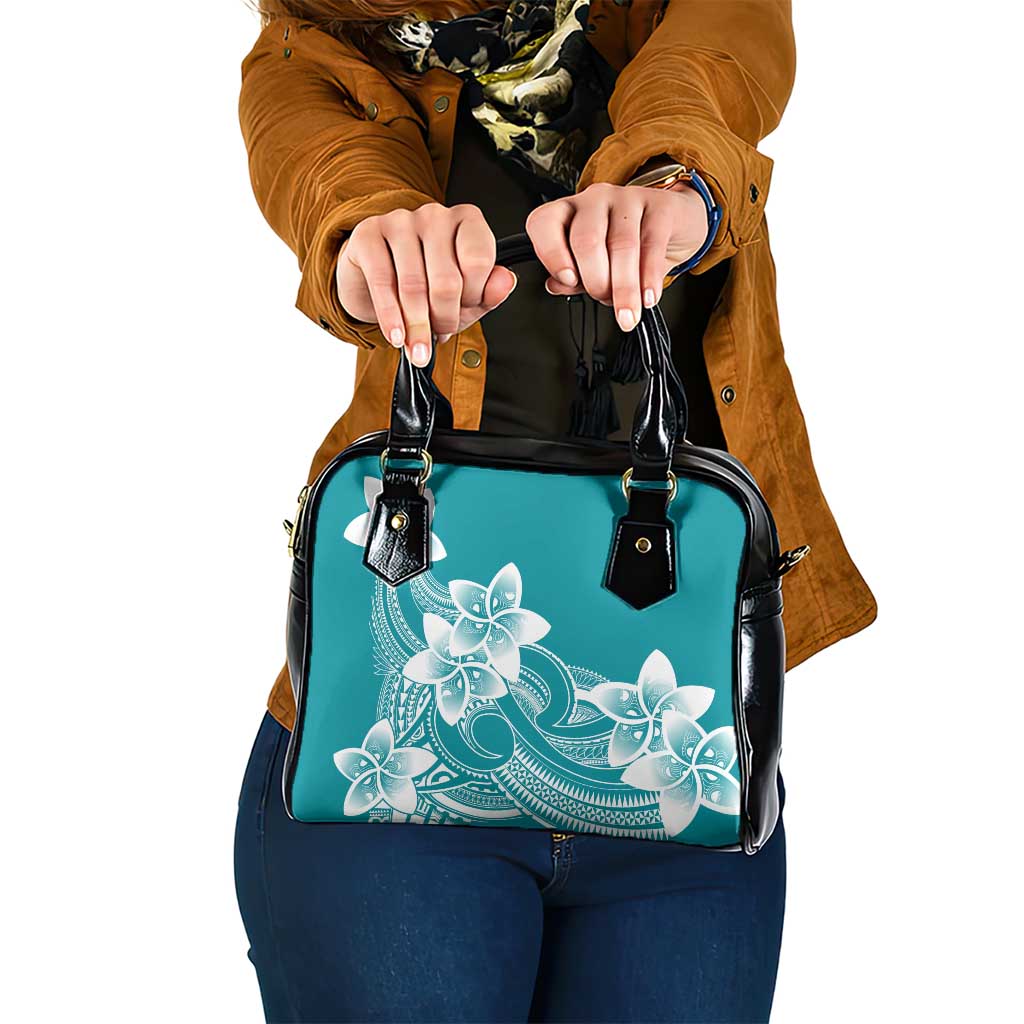 Polynesian Plumeria Flowers Tribal Shoulder Handbag Pacific Tattoo Teal Style LT9 One Size Teal - Polynesian Pride