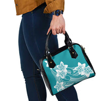 Polynesian Plumeria Flowers Tribal Shoulder Handbag Pacific Tattoo Teal Style - Polynesian Pride