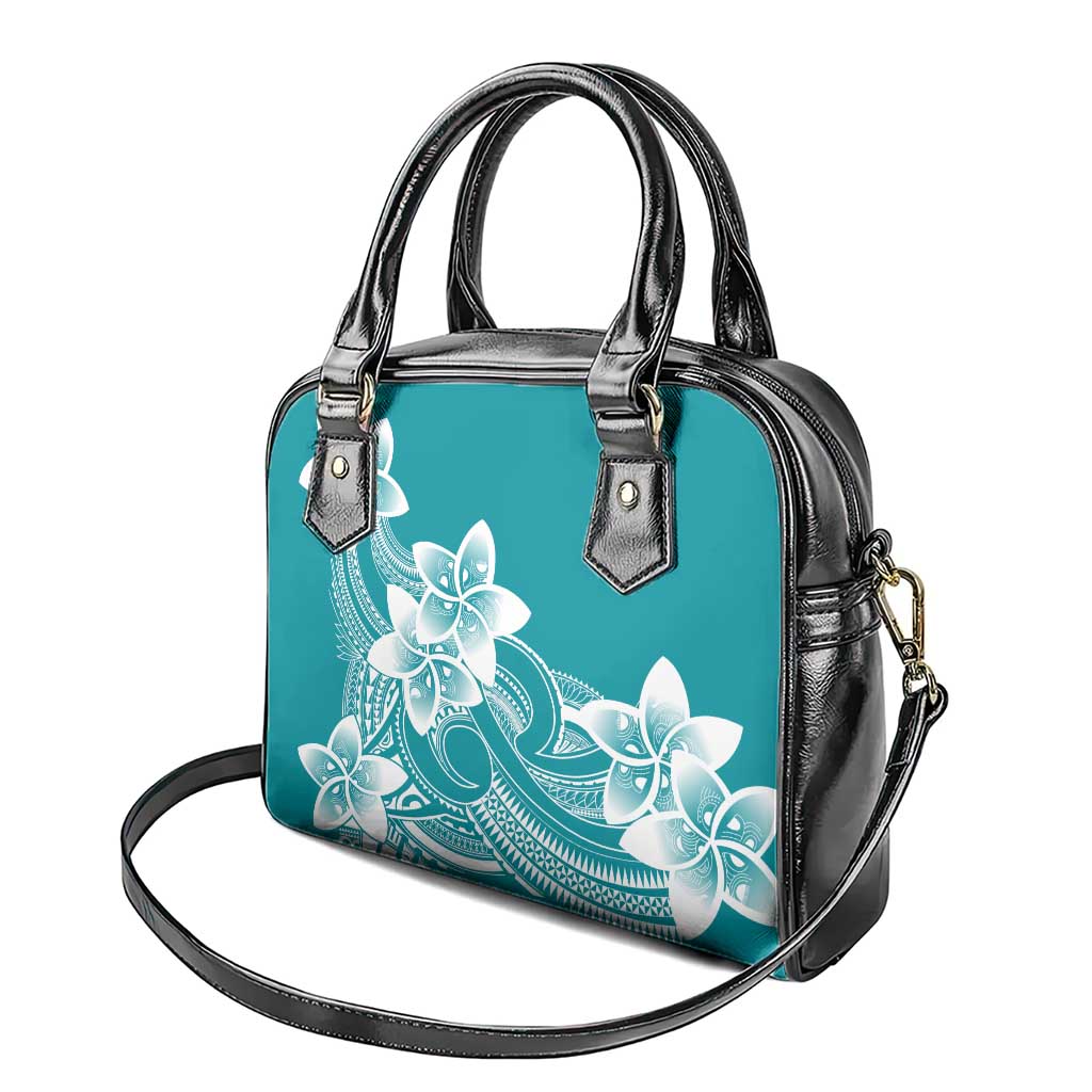 Polynesian Plumeria Flowers Tribal Shoulder Handbag Pacific Tattoo Teal Style - Polynesian Pride