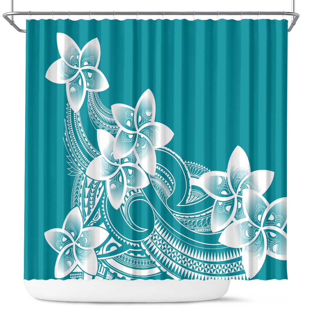 Polynesian Plumeria Flowers Tribal Shower Curtain Pacific Tattoo Teal Style LT9 Teal - Polynesian Pride