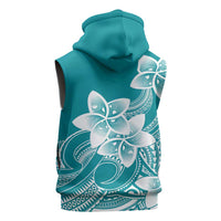 Polynesian Plumeria Flowers Tribal Sleeveless Hoodie Pacific Tattoo Teal Style - Polynesian Pride
