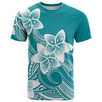 Polynesian Plumeria Flowers Tribal T Shirt Pacific Tattoo Teal Style - Polynesian Pride