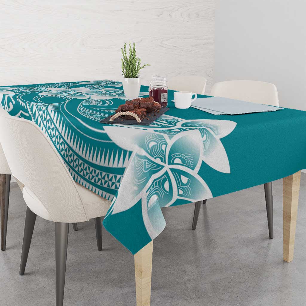 Polynesian Plumeria Flowers Tribal Tablecloth Pacific Tattoo Teal Style - Polynesian Pride