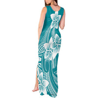 Polynesian Plumeria Flowers Tribal Tank Maxi Dress Pacific Tattoo Teal Style - Polynesian Pride