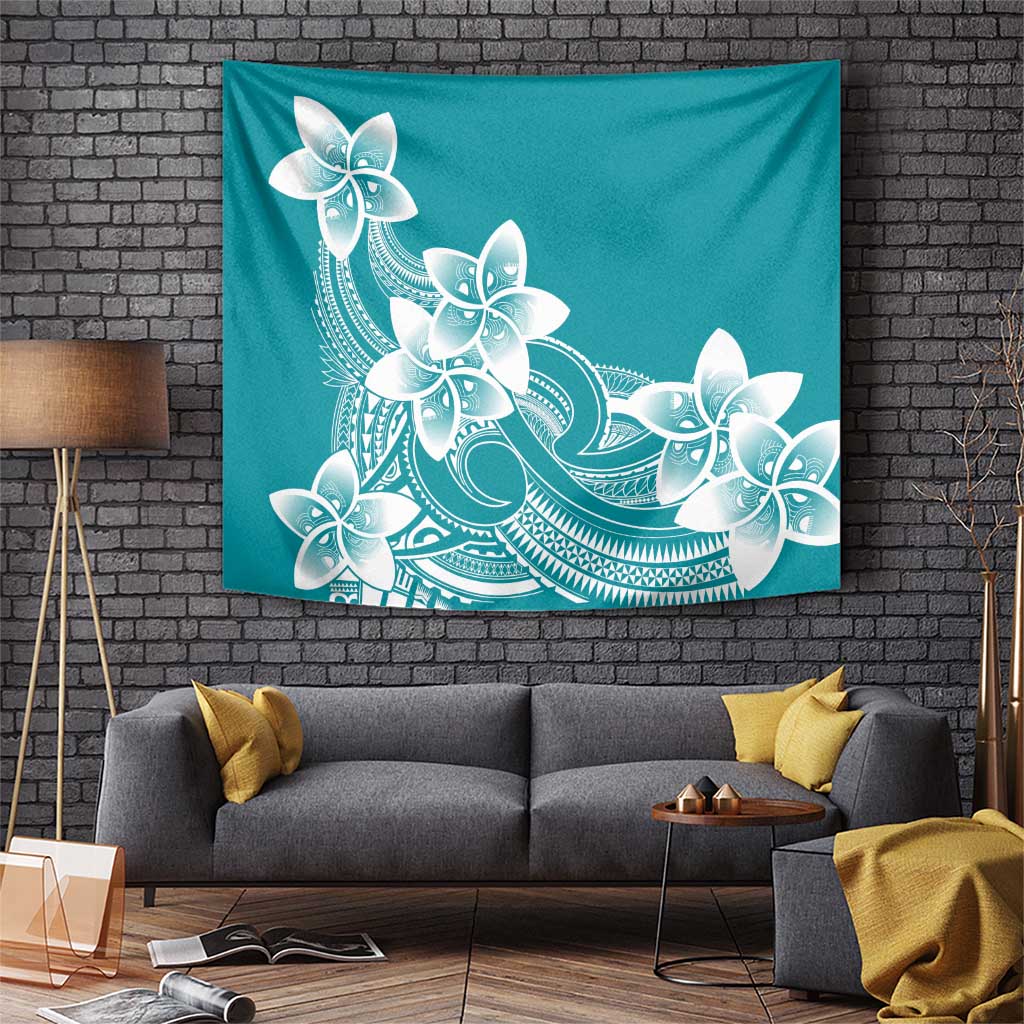 Polynesian Plumeria Flowers Tribal Tapestry Pacific Tattoo Teal Style LT9 Teal - Polynesian Pride