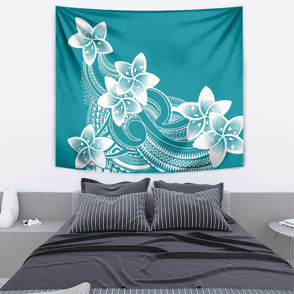 Polynesian Plumeria Flowers Tribal Tapestry Pacific Tattoo Teal Style - Polynesian Pride