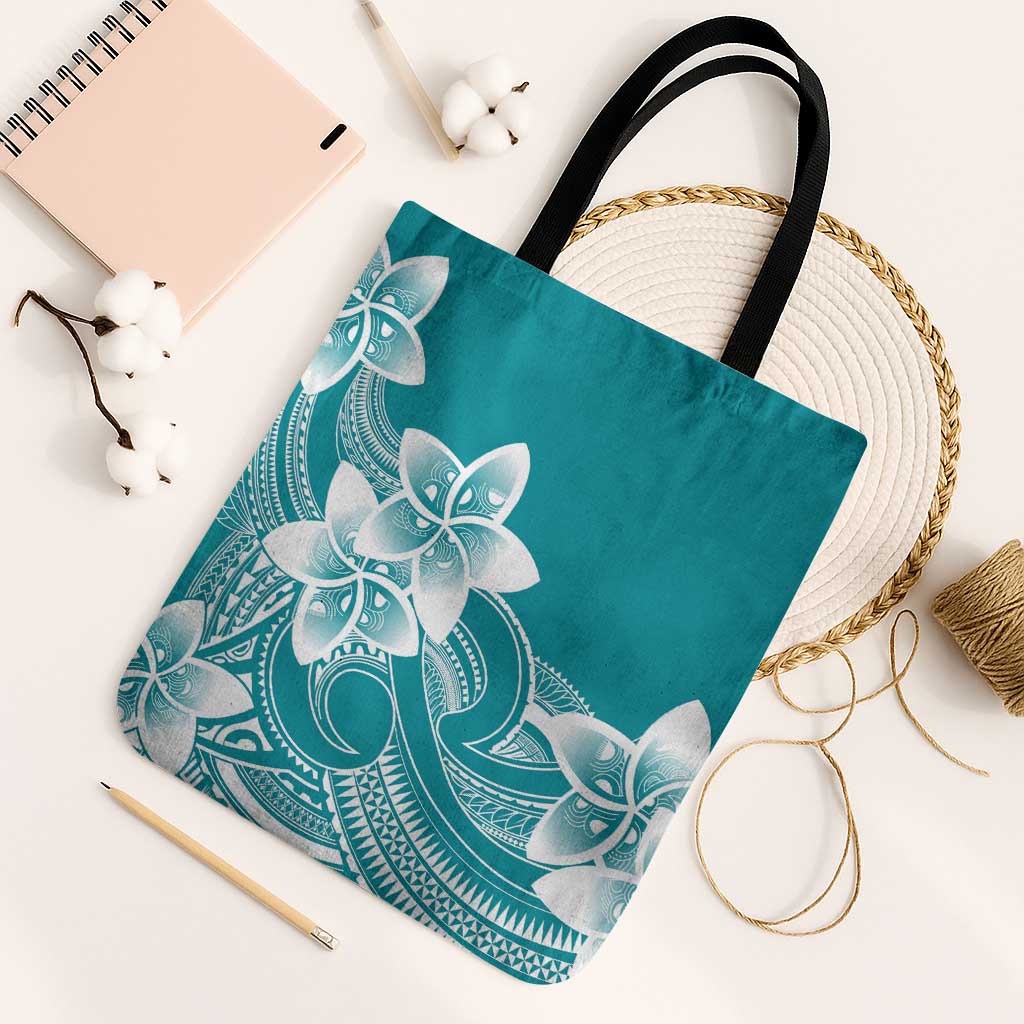 Polynesian Plumeria Flowers Tribal Tote Bag Pacific Tattoo Teal Style LT9 Black Strap One Size Teal - Polynesian Pride