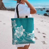 Polynesian Plumeria Flowers Tribal Tote Bag Pacific Tattoo Teal Style - Polynesian Pride