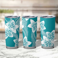 Polynesian Plumeria Flowers Tribal Tumbler Cup Pacific Tattoo Teal Style - Polynesian Pride